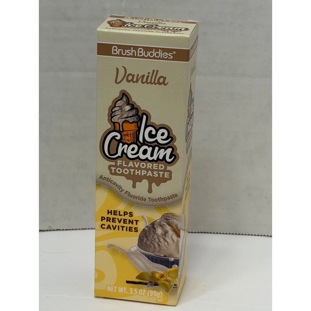 Brush Buddies Vanilla Ice Cream Flavored Toothpaste 3.5oz Anticavity Fluoride